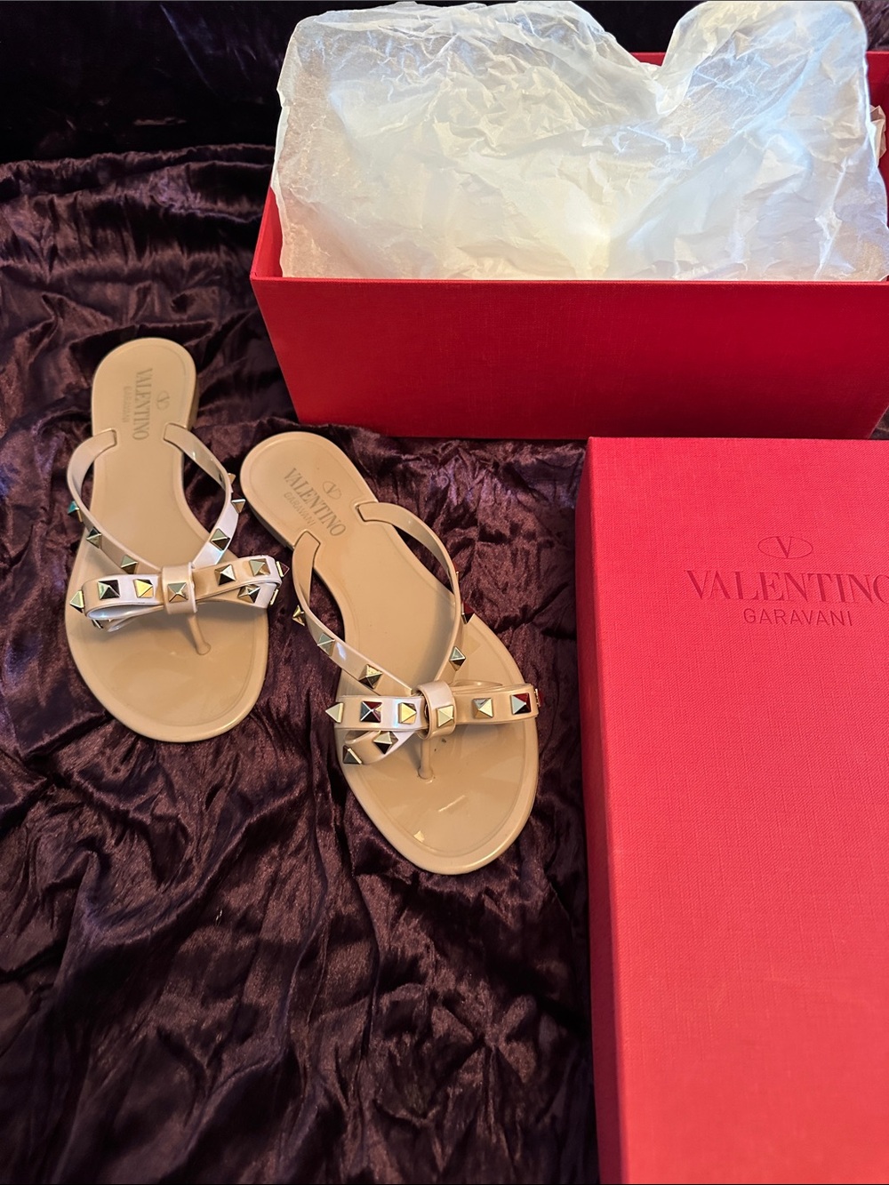 Valentino Garavani Nude Jelly Rockstud Thong Sandals size 38